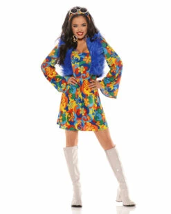 Flower Power Damenkostüm Mit Fellweste