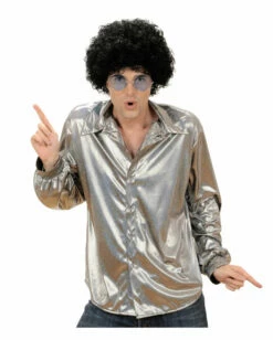 DE Halloween Sales Shop -KostümKönig Verkäufe glitzer discohemd silber silber glitzerndes discohemd pailettenhemd 70er jahre hemd bild2 25595