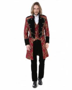 Gothic Aristokrat Herren Mantel Gold Rot Brokat -KostümKönig Verkäufe gothic aristokrat herrenmantel gold rot brokatmuster gothic aristocrat mens coat gothic mantel 39102 2