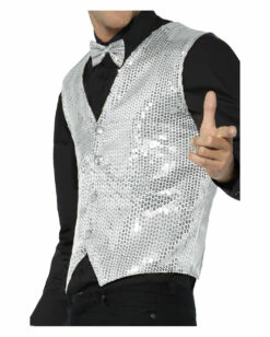 Silberne Männer Pailletten-Weste -KostümKönig Verkäufe pailetten weste fuer herren silber zirkus direktor weste pailletten weste fuer fasching 28528 2