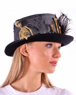 Dunkler Voodoo Hut Mit Skelett Und Feder -KostümKönig Verkäufe schwarzer voodoo kostuemhut mit federn und knochen fuer halloween voodoo kostuemzubehoer voodoo verkleidungszubehoer voodoo accessoire 53412 2